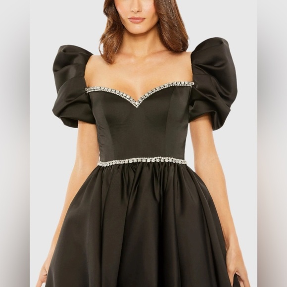 Mac Duggal 20688 Flawed NWT Black Beaded Top Puff Sleeve Dress - Picture 2 of 8
